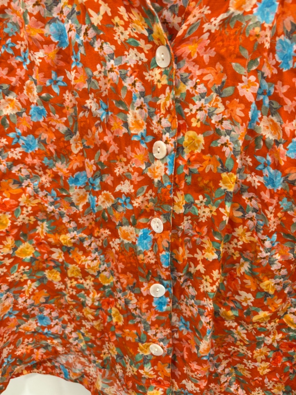 Roller Rabbit Orange Floral Oversized Cropped Button Down Shirt Size Small - Picture 3 of 11